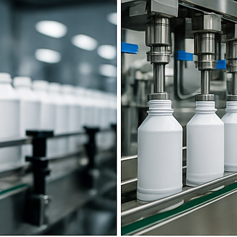 Bottling nozzles filling HDPE containers