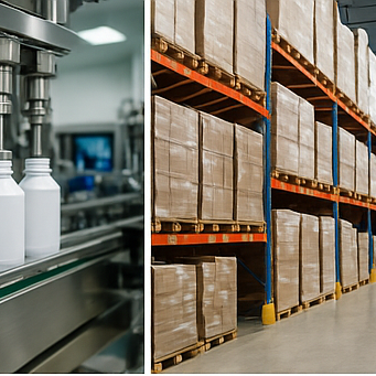 Warehouse racking with packaged pallets